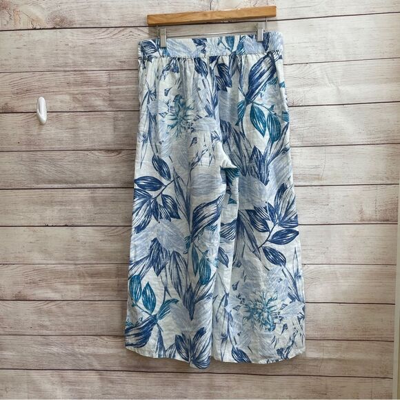 C&C CALIFORNIA 100% LINEN CROPPED WIDE LEG PANTS IN FLORAL DESIGN - Picture 5 of 6